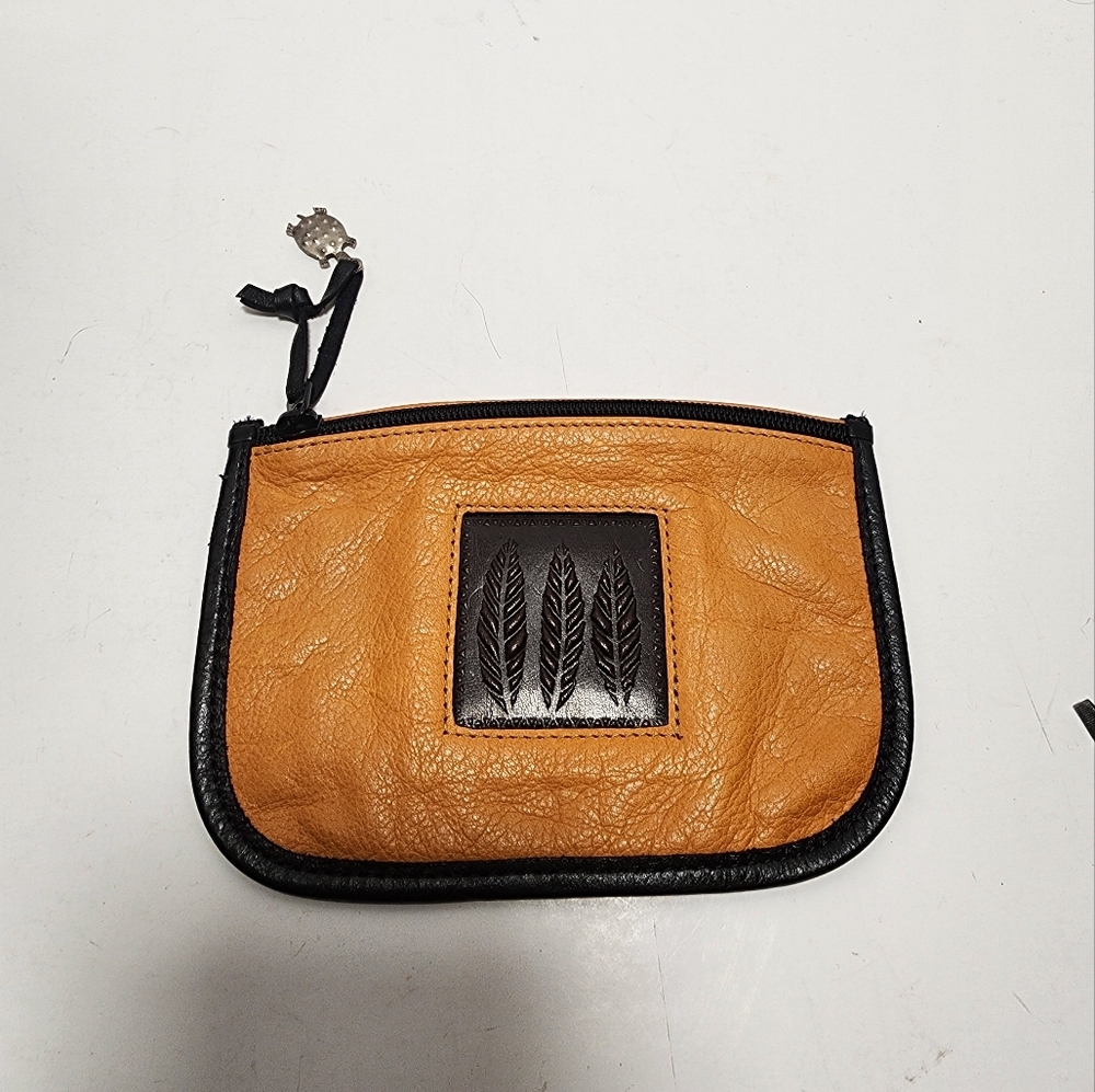 Leather Pouch with Feather Design